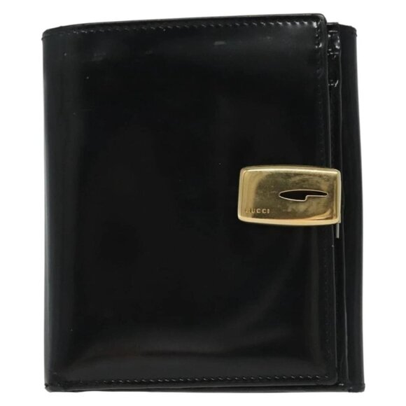 GUCCI Bifold Wallet Enamel Black Gold 035 2184 1909 0 Auth am8936 - Picture 13 of 16